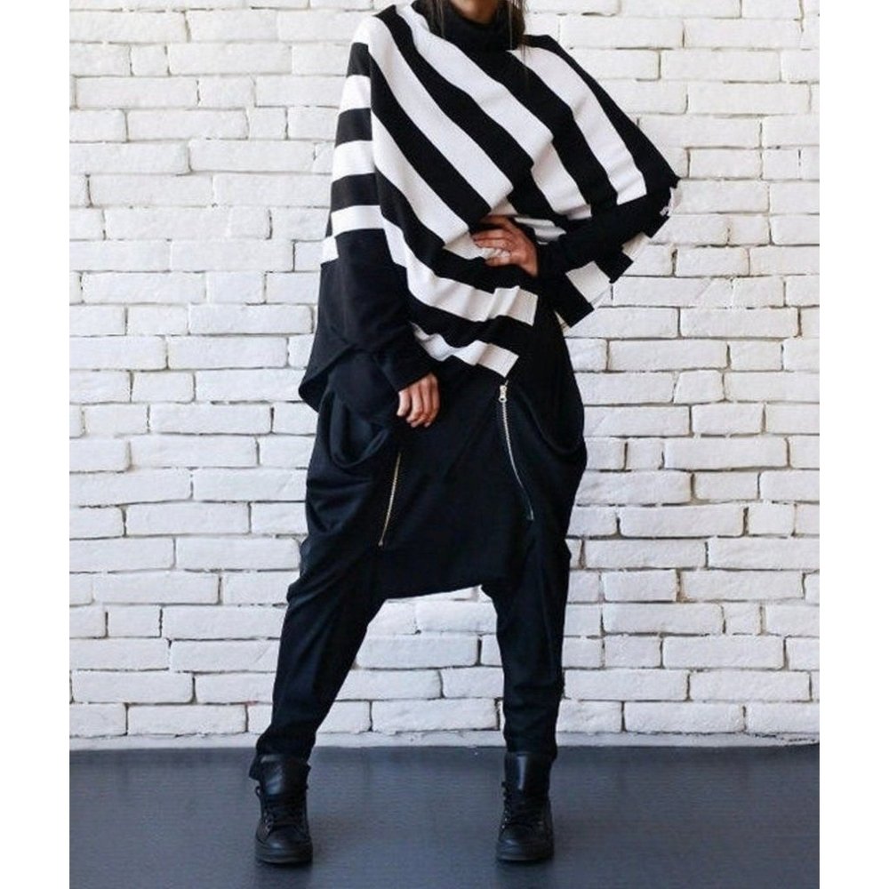 Cashmere Poncho Black & White Stripe - One Size Fits all - Lightweight Unisex
